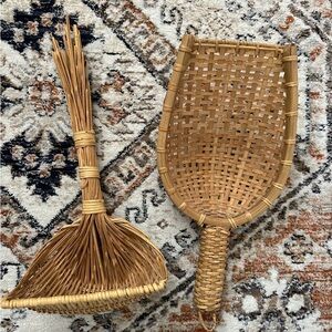 Handcrafted Woven Basket Set - Natural Brown Boho Farmhouse Wall Decor 70s